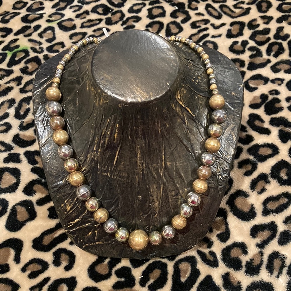 Vintage brass and silver tone beaded necklace approx. 19” long